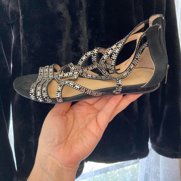 Antonio Melani Black and Silver Sparkly Strappy Sandals 6 - Picture 2 of 4